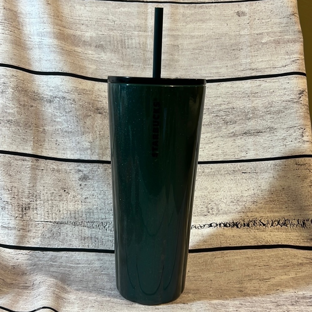 Starbucks Sparkling Green Scalloped Stainless Steel Cold Cup Travel Tumbler 24oz